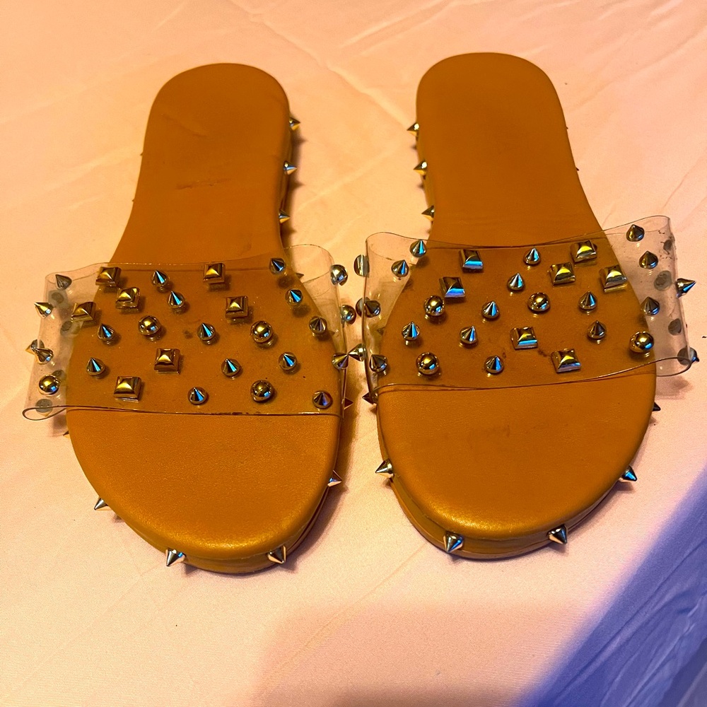Studded Tan and Silver Women's Sandals